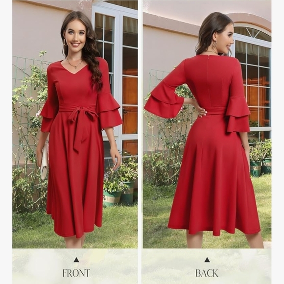 Red Dress with Ruffle Sleeves - Picture 2 of 2